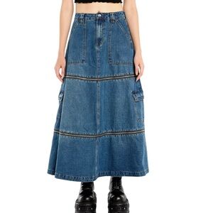 Social Collision Zip Off Denim Cargo Maxi Skirt M Transformable Goth Streetwear